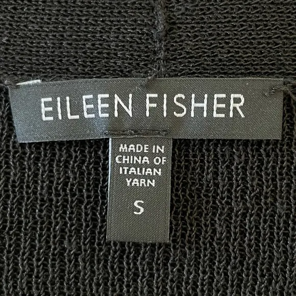 Eileen Fisher Linen Open Front Long Cardigan Size S Black