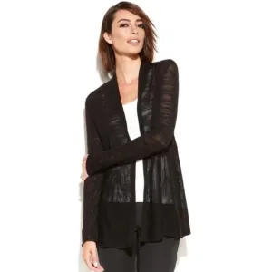 Eileen Fisher Linen Open Front Long Cardigan Size S Black