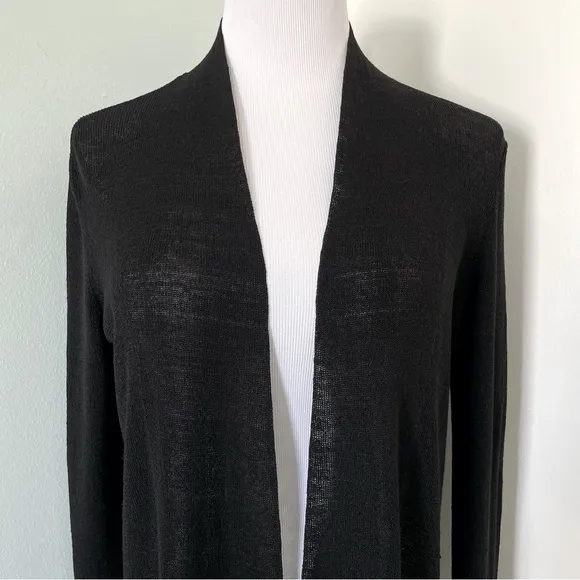 Eileen Fisher Linen Open Front Long Cardigan Size S Black