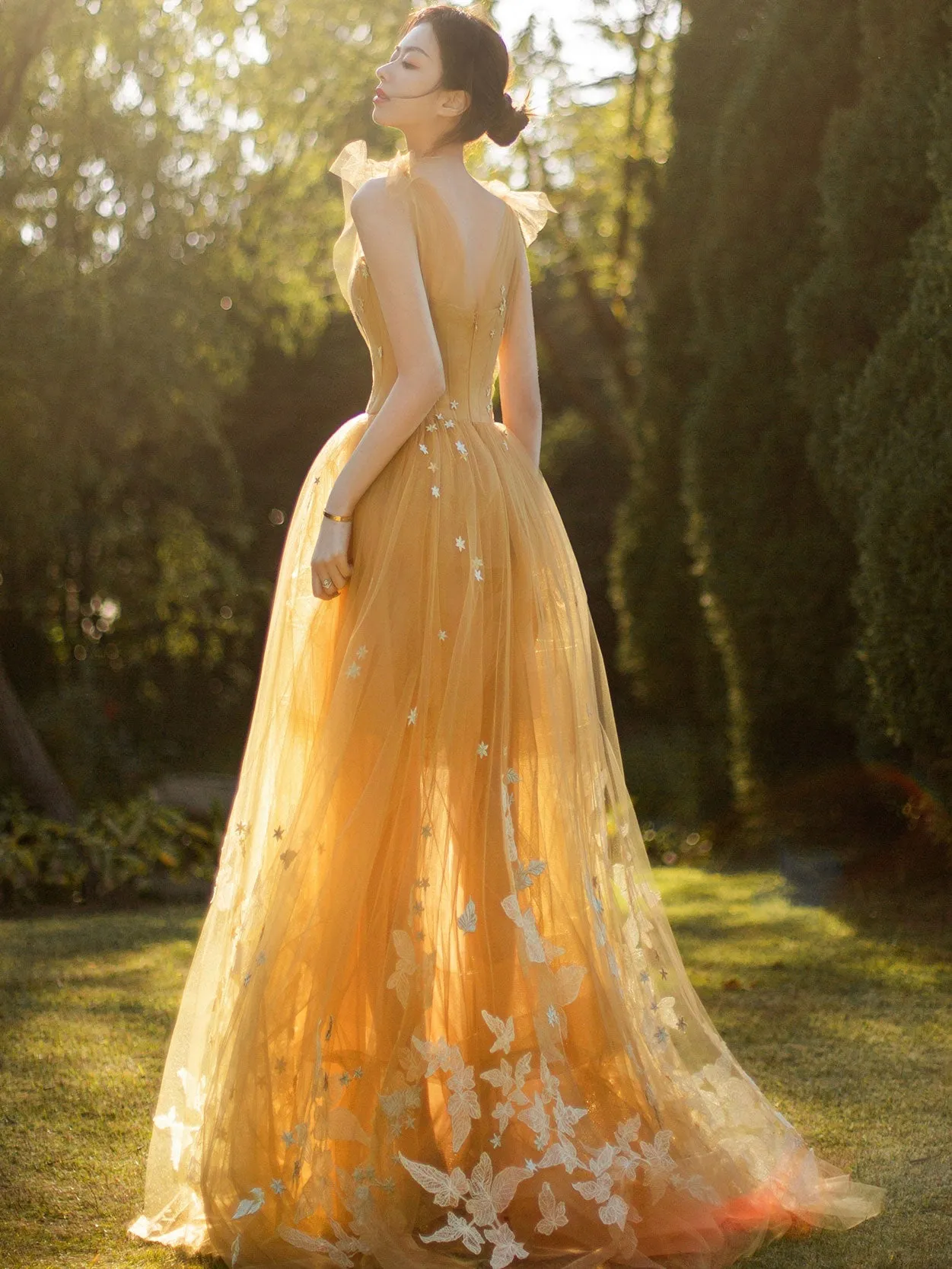 Elegant sweetheart neck tulle lace long prom dress, lace evening dress