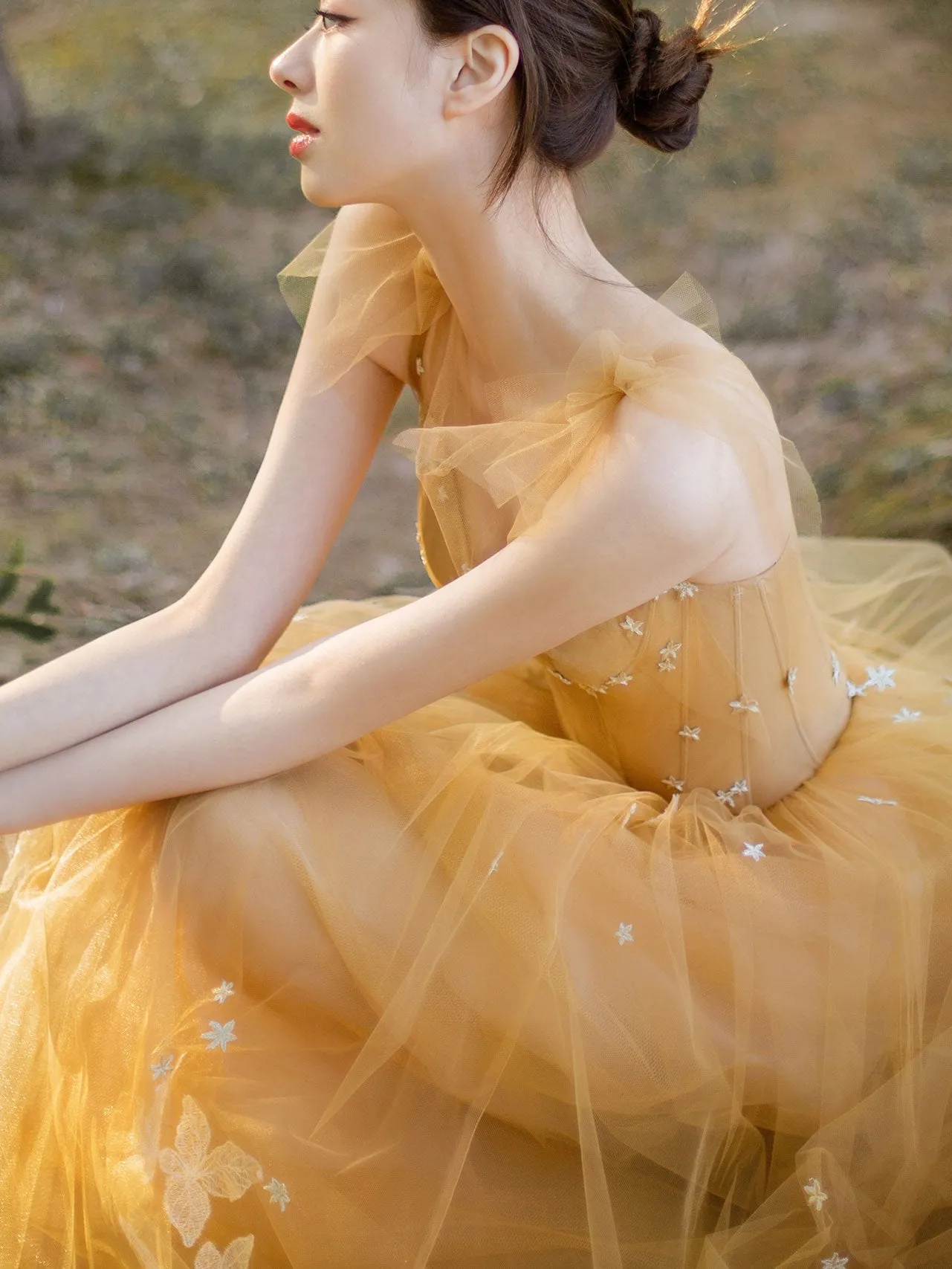 Elegant sweetheart neck tulle lace long prom dress, lace evening dress
