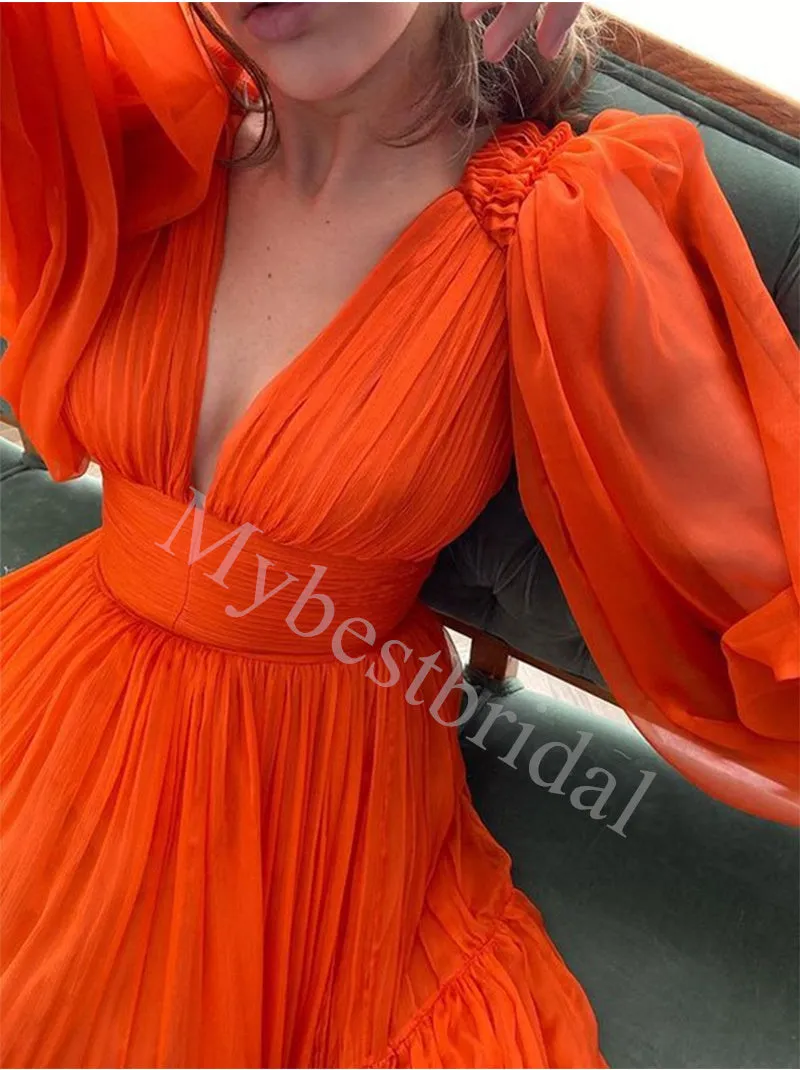 Elegant V-neck Long sleeves A-line Prom Dresses,PDS0791