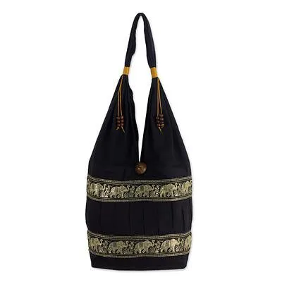 'Elephant Parade' Black Shoulder Bag