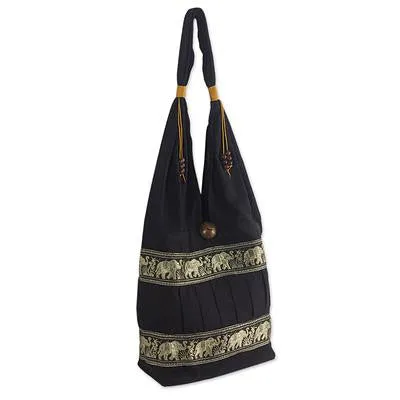 'Elephant Parade' Black Shoulder Bag