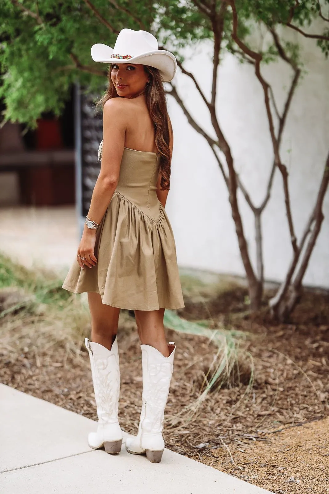 Emi Corset Mini Dress - Beige  (FINAL SALE)