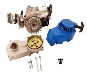 ENG31 COMPLETE ENGINE WITH TRANSFER BOX, BLUE PULL START FOR 49CC MINI DIRT BIKE