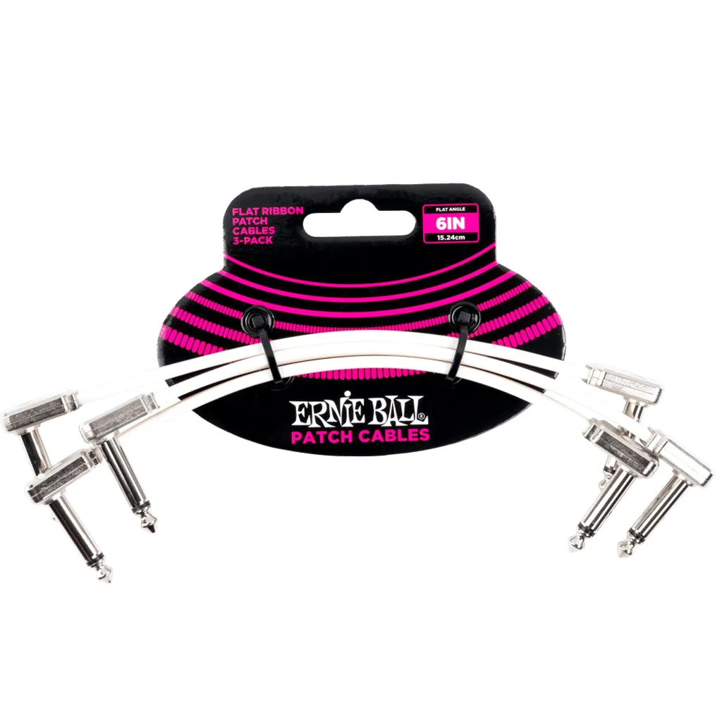 Ernie Ball 6” White Flat Ribbon Patch Cable 3-Pack