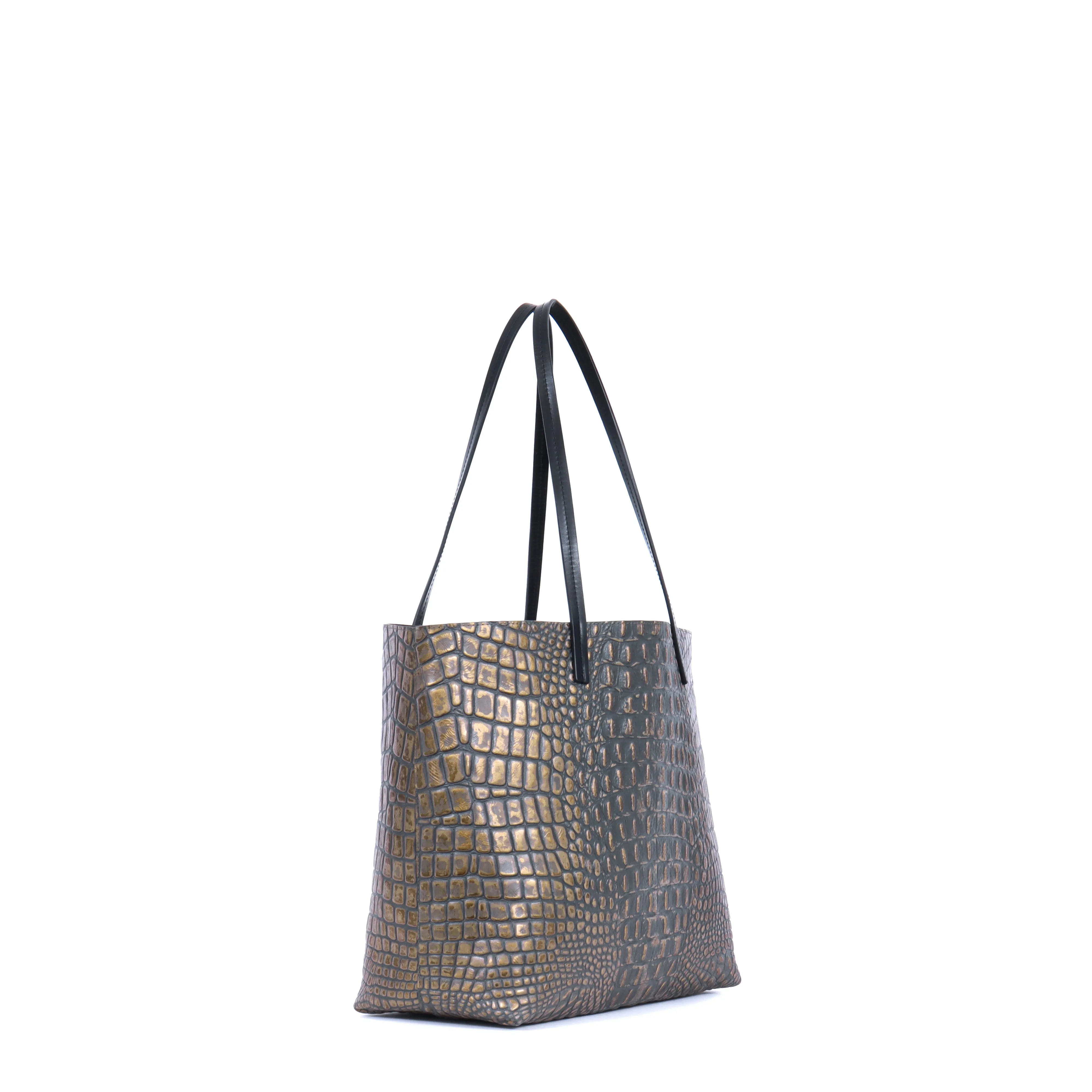ESSENTIAL TOTE MOSSY BRONZE EMBOSSED CROC