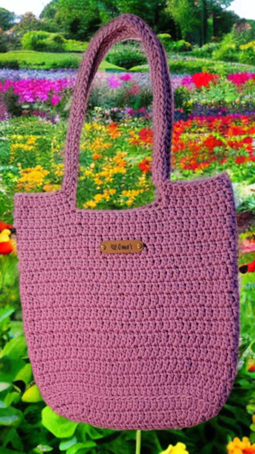 Farmers Market Bag Crochet Tote Long Handled