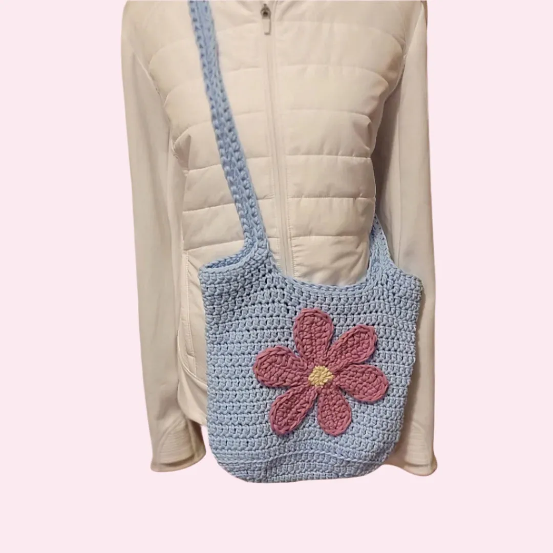 Farmers Market Bag Crochet Tote Long Handled