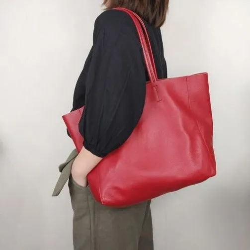 Fashion Womens Red Leather Oversize Tote Bag Red Shoulder Tote Bag Handbag Tote For Women