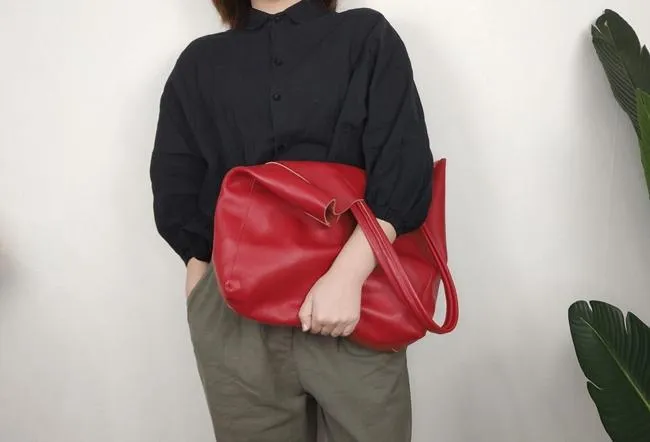 Fashion Womens Red Leather Oversize Tote Bag Red Shoulder Tote Bag Handbag Tote For Women