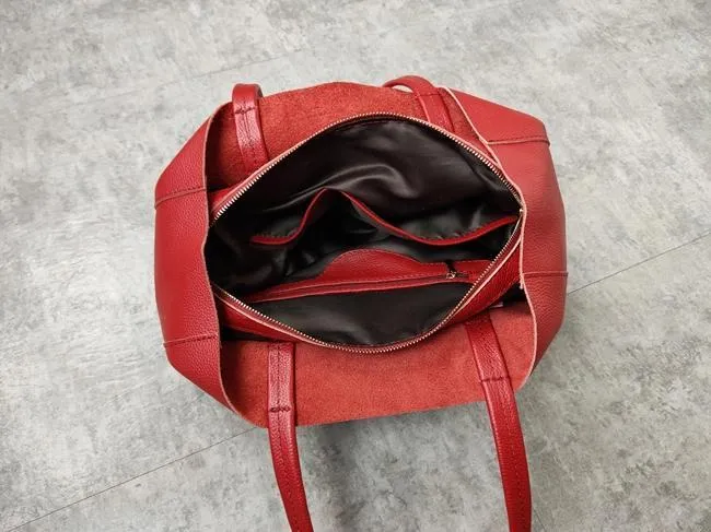 Fashion Womens Red Leather Oversize Tote Bag Red Shoulder Tote Bag Handbag Tote For Women