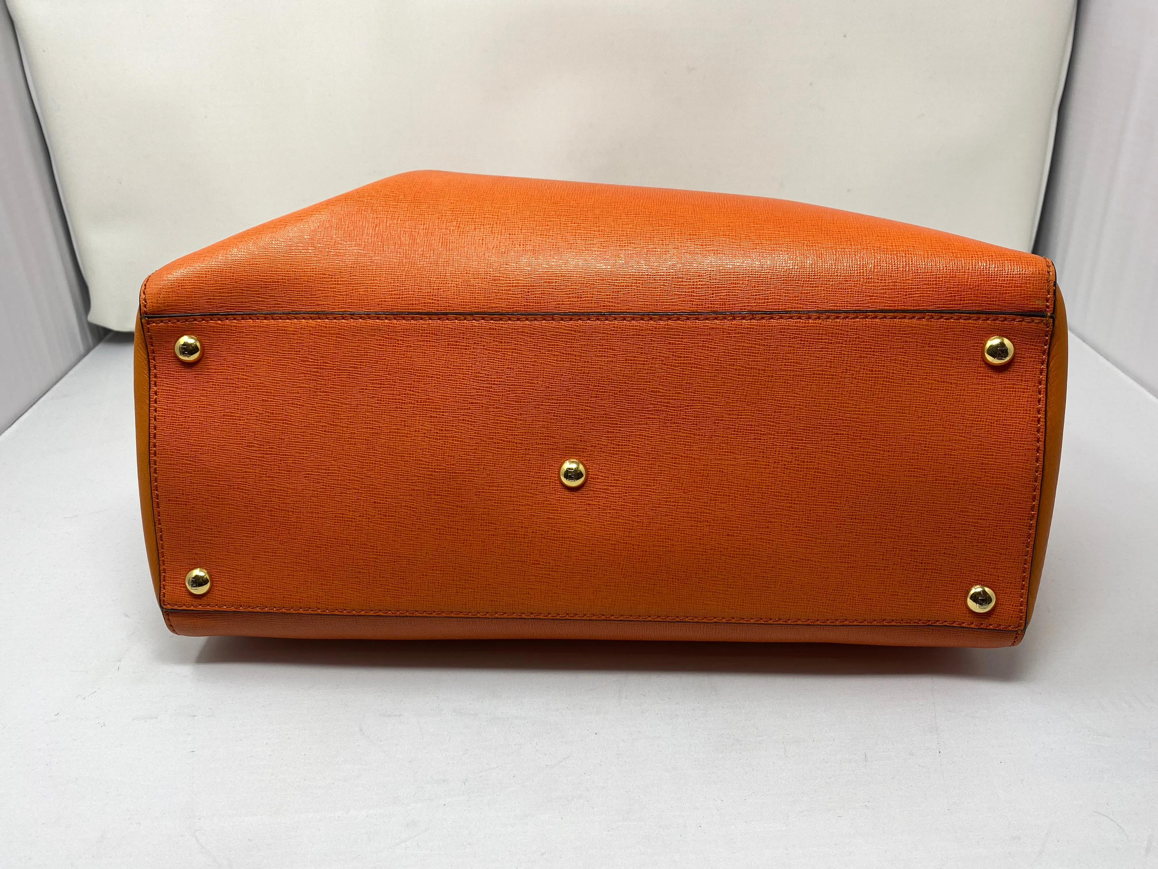 Fendi Tu Jours Orange Leather Top Handle Purse with Shoulder Strap