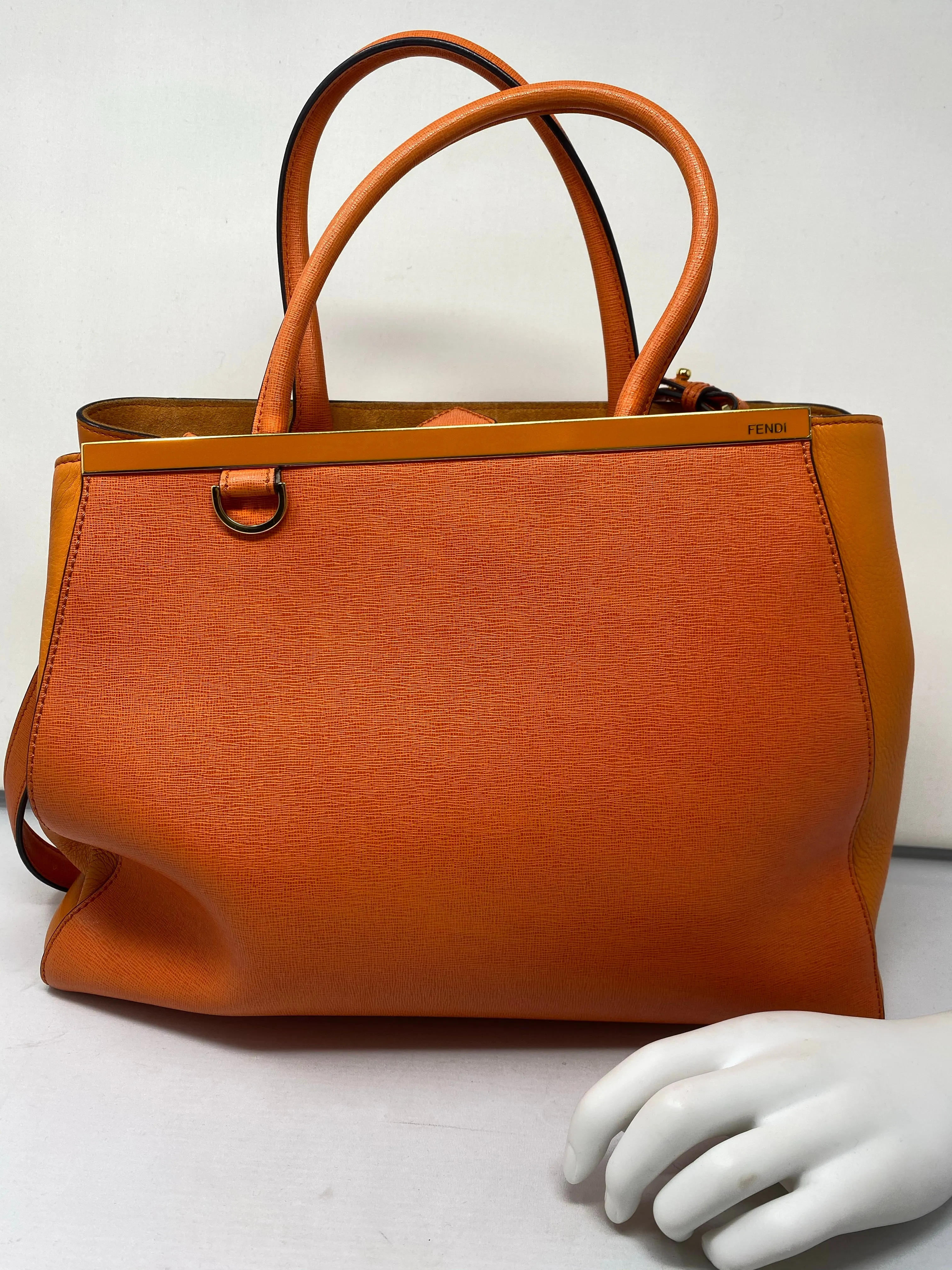 Fendi Tu Jours Orange Leather Top Handle Purse with Shoulder Strap