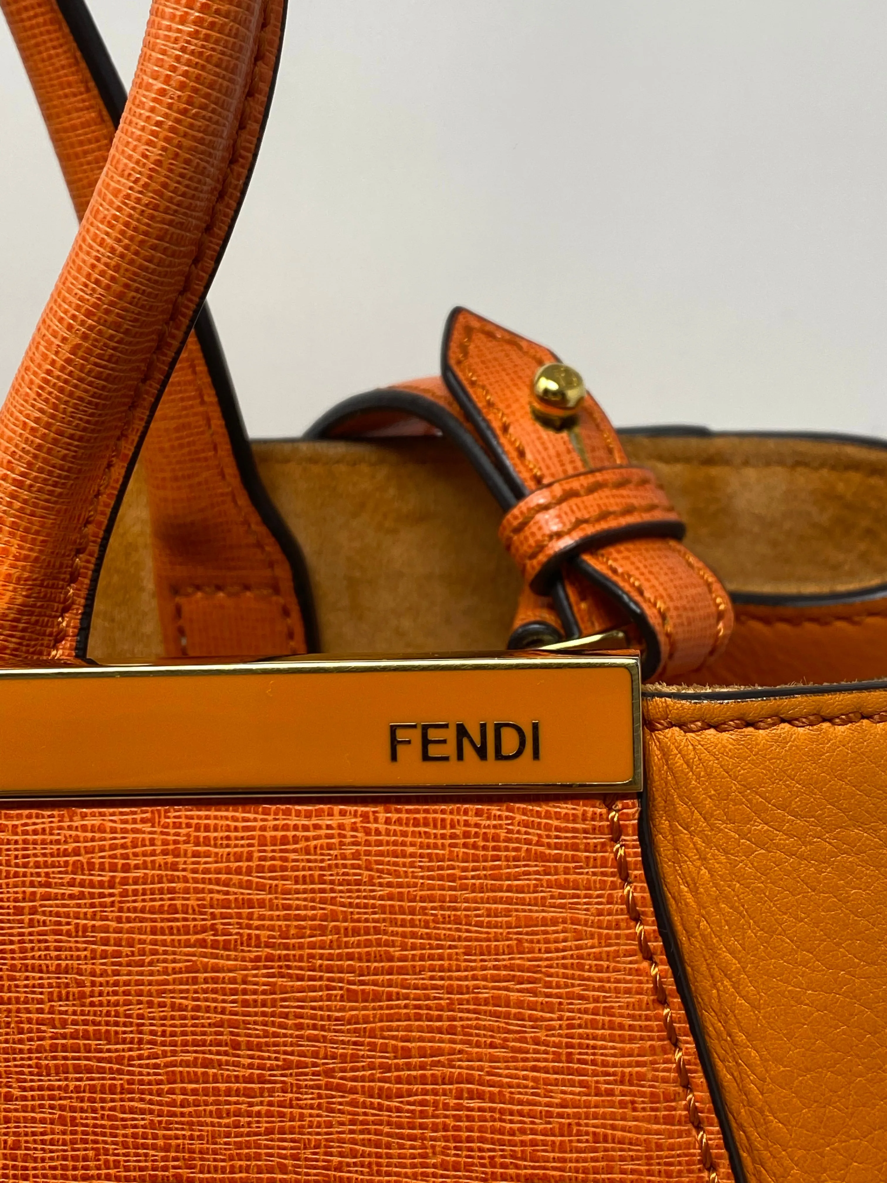 Fendi Tu Jours Orange Leather Top Handle Purse with Shoulder Strap