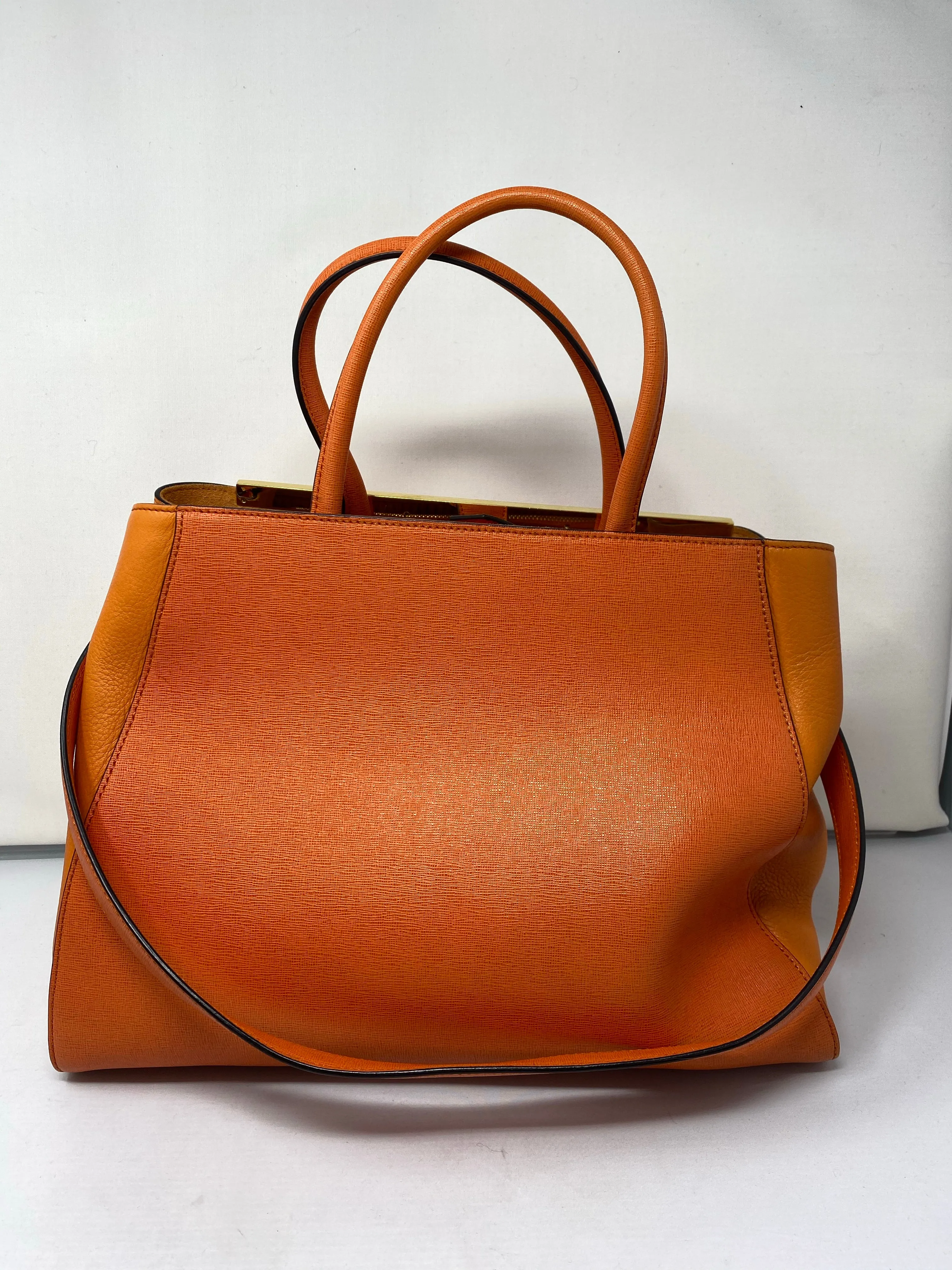 Fendi Tu Jours Orange Leather Top Handle Purse with Shoulder Strap
