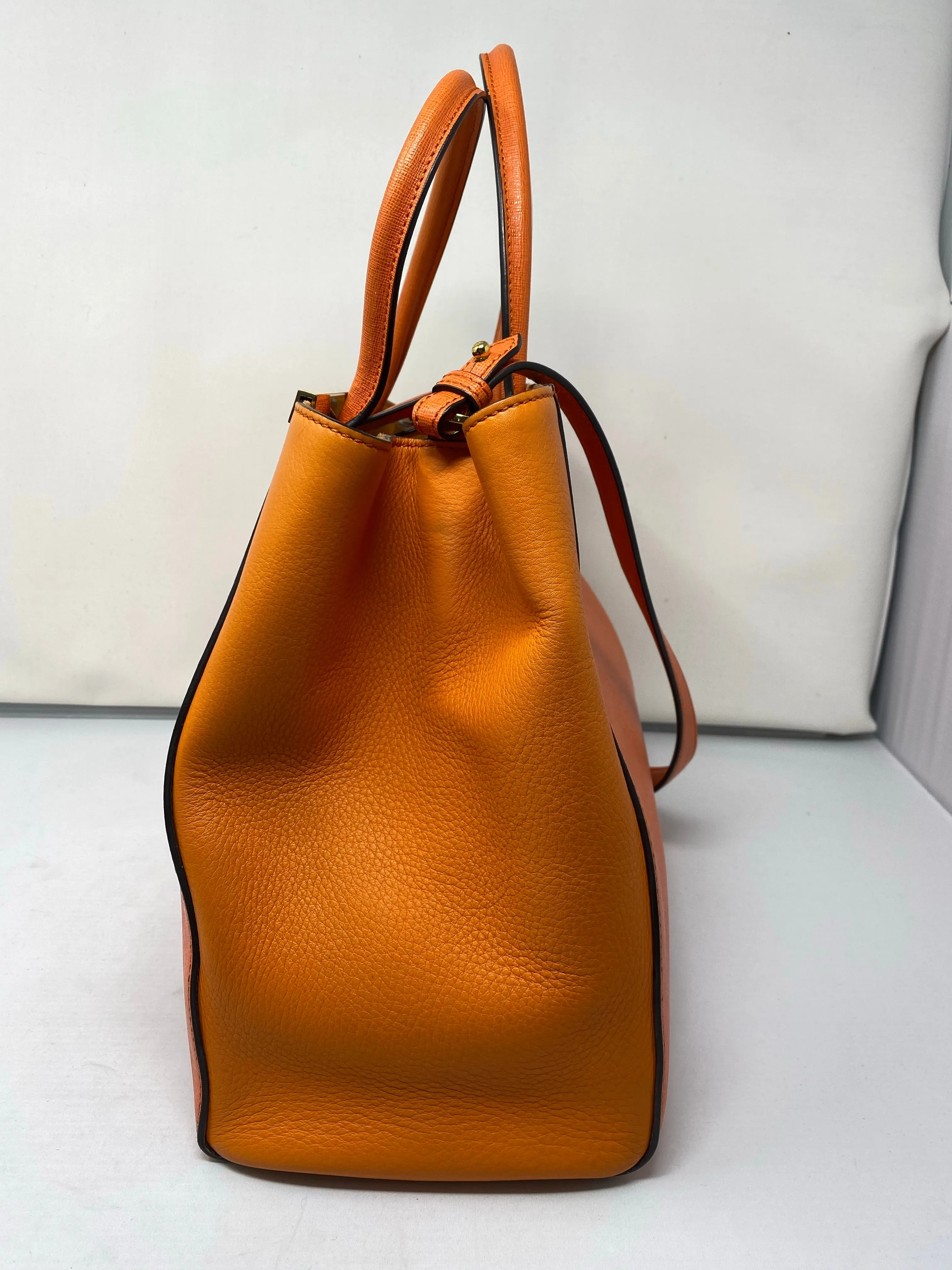 Fendi Tu Jours Orange Leather Top Handle Purse with Shoulder Strap