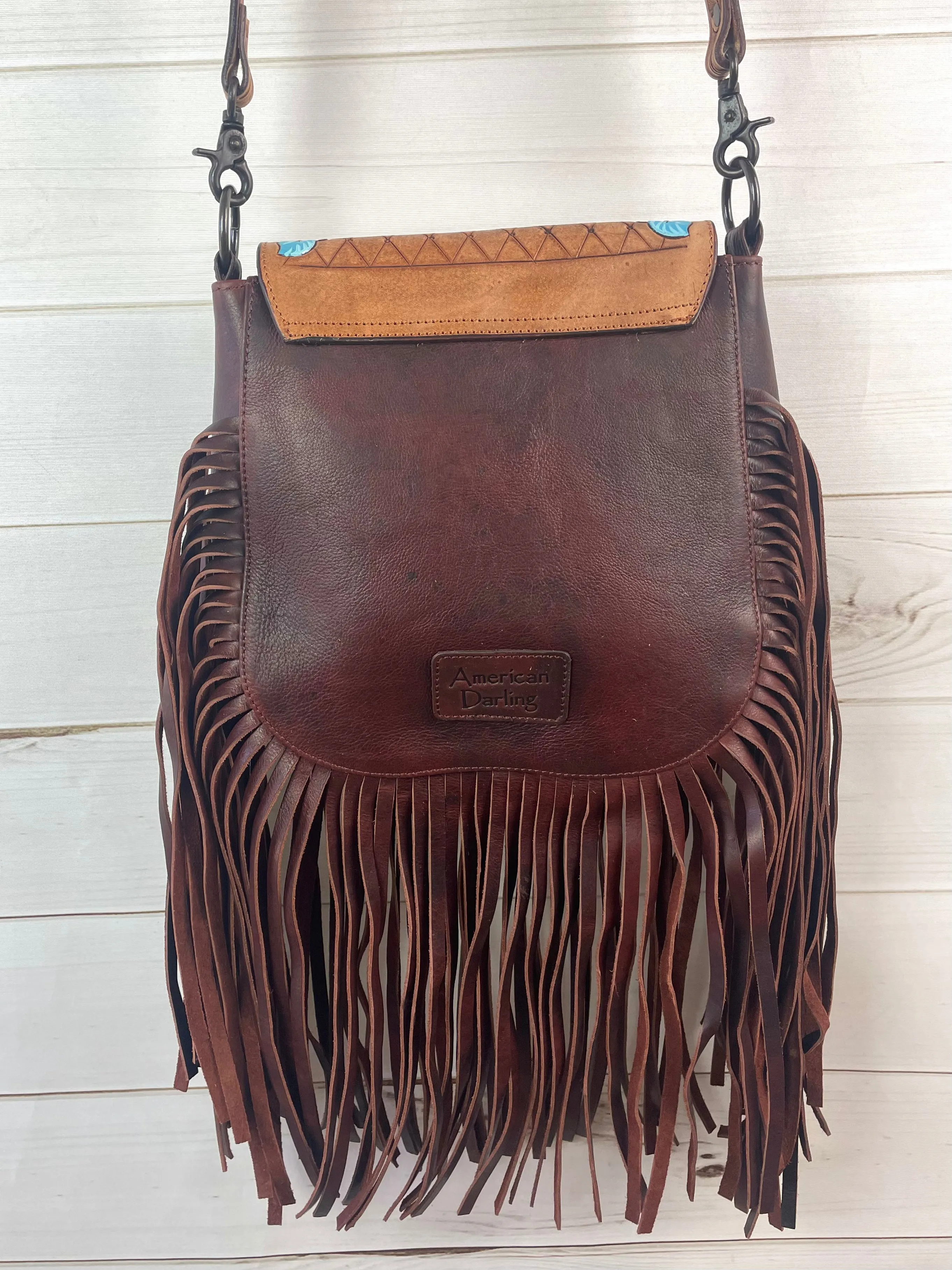 Firebird (Phoenix) Bird Leather Tooled Flap, Hide and Fringe Bag