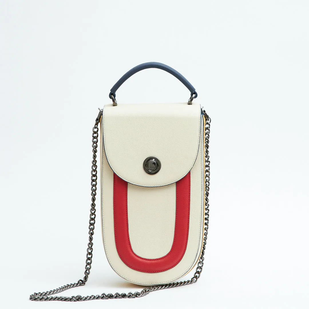 fitini II elongated structured saddle bag - eclectic ivory with gunmetal