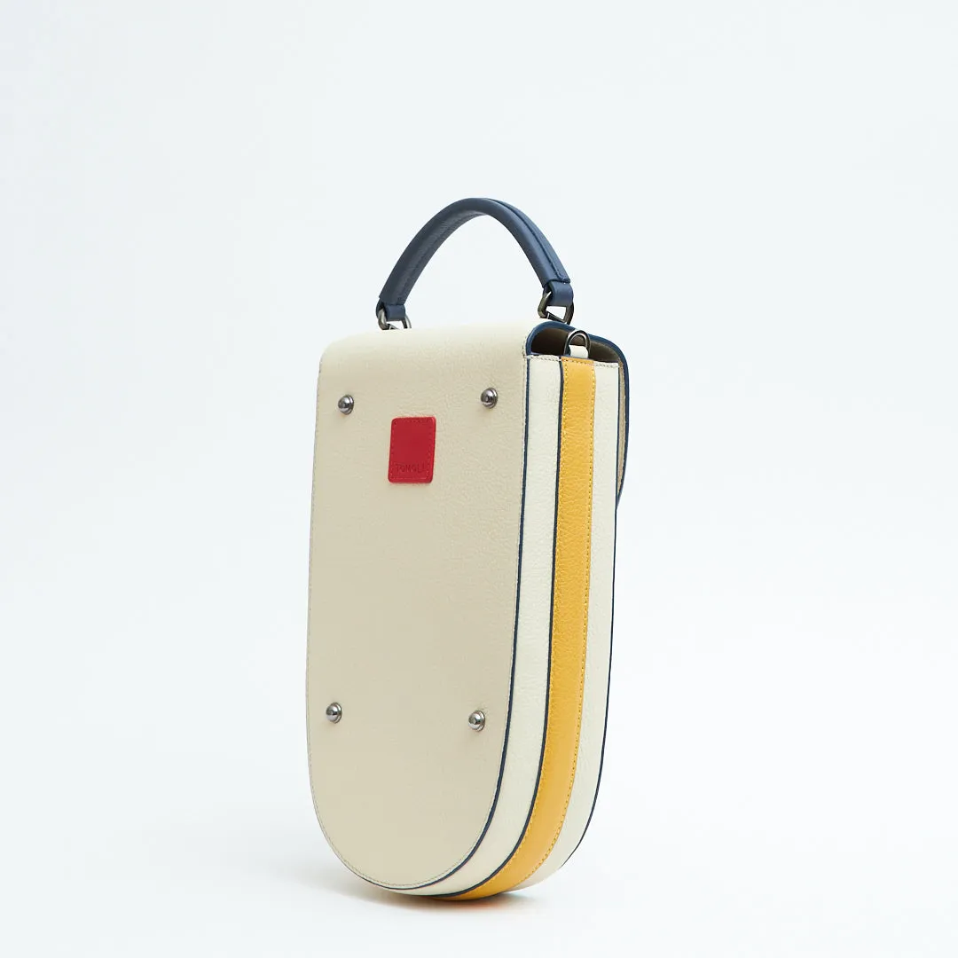 fitini II elongated structured saddle bag - eclectic ivory with gunmetal