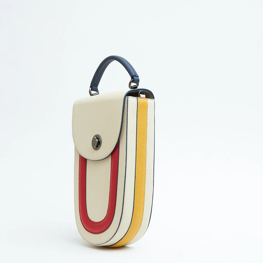 fitini II elongated structured saddle bag - eclectic ivory with gunmetal
