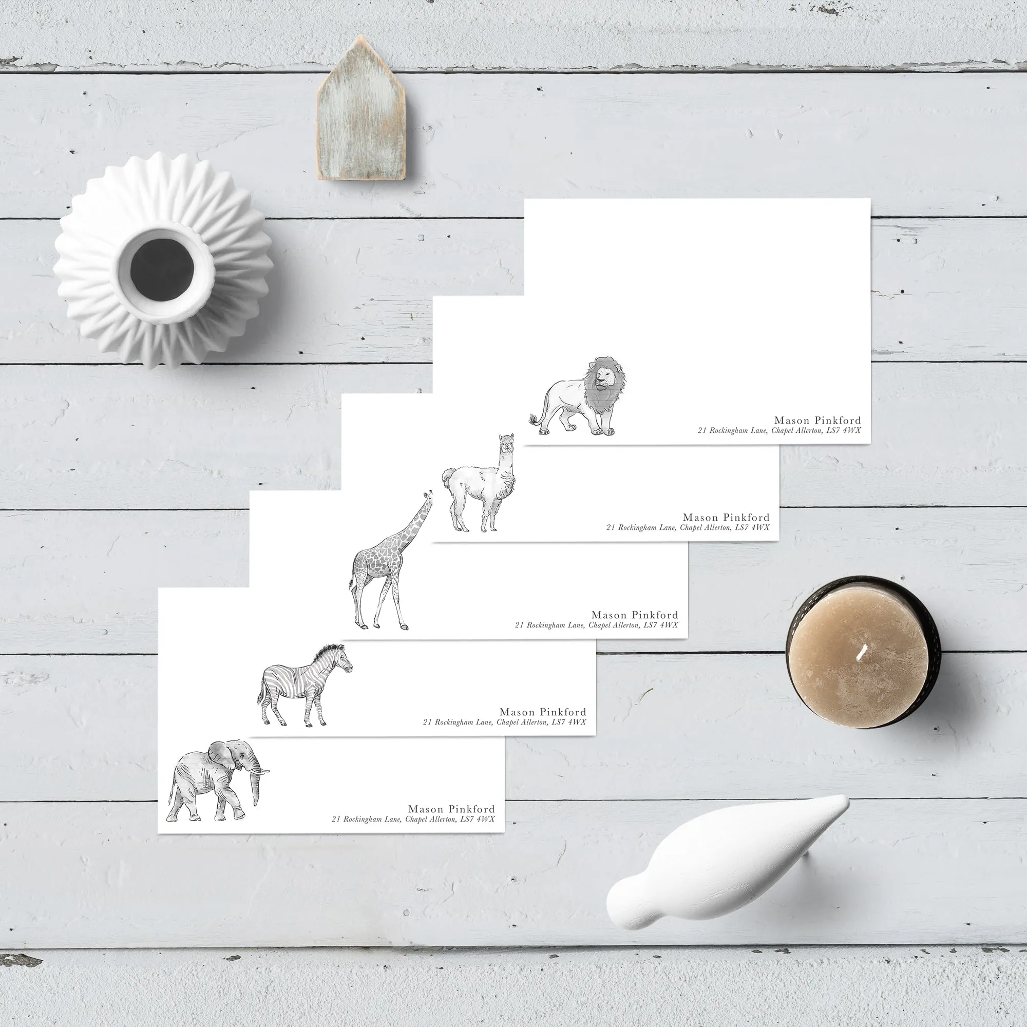 Flat Notecard Watercolour Animals set - Bottom
