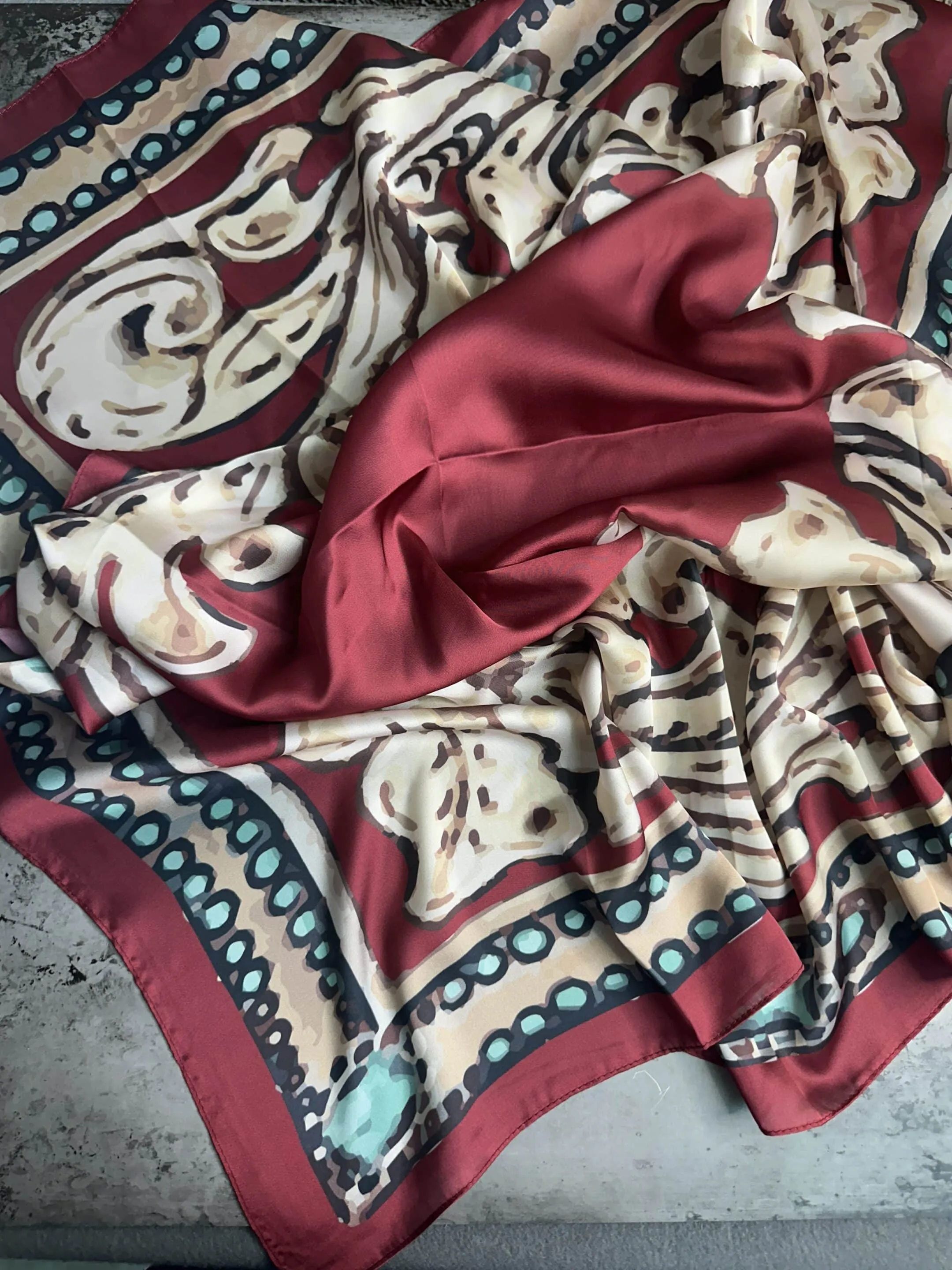 Floral Cream w/ Red & Turquoise Silk Wild Rag