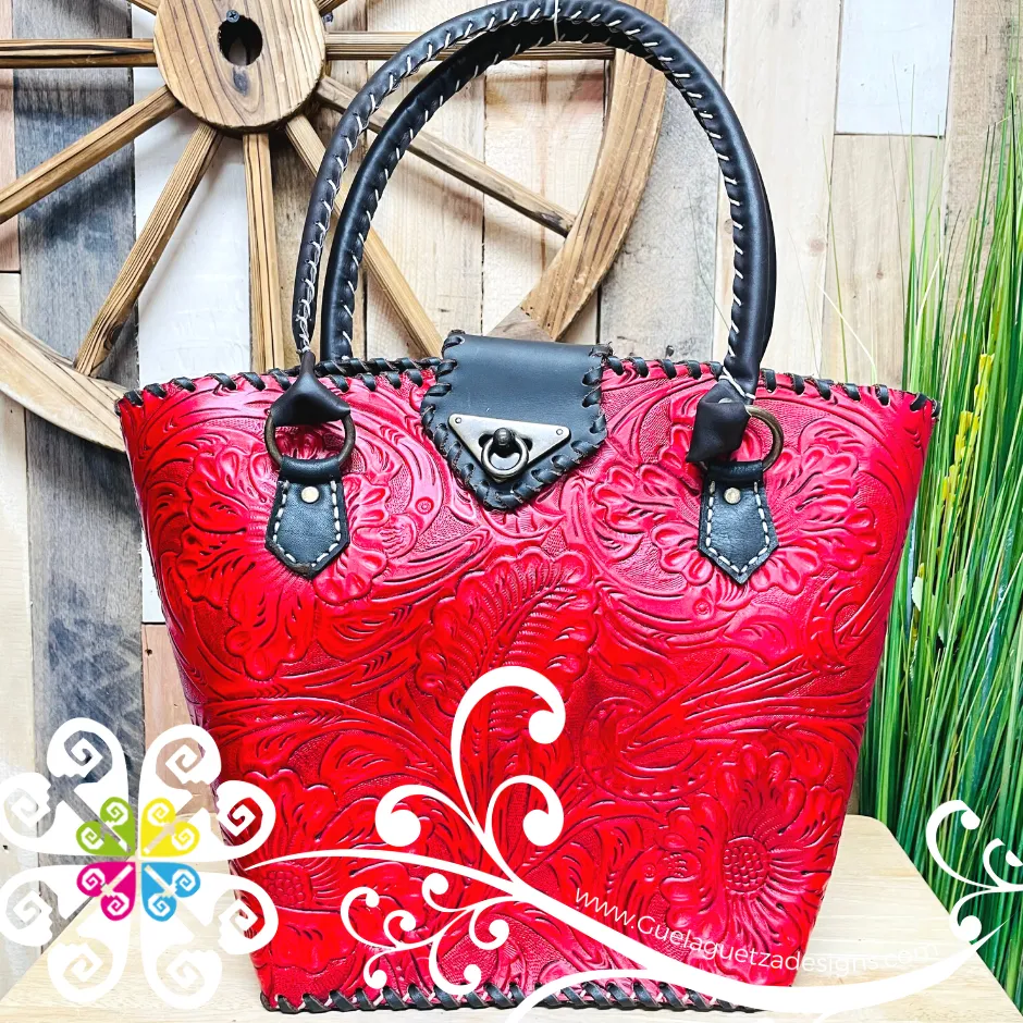 Floral Stamping Leather Purse - Bolsa de piel