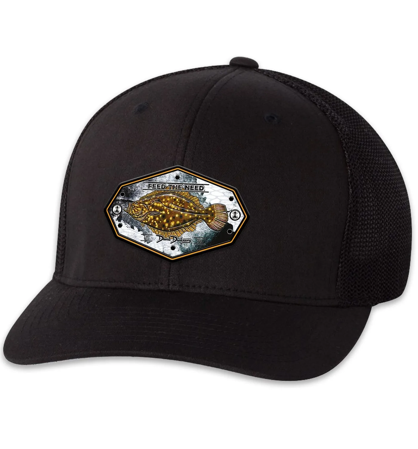 Flounder Kraken 6 Panel Trucker Flexfit Hat Black/Black