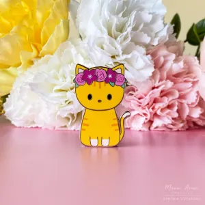 Flower Crown Orange Tabby Cat Enamel Pin