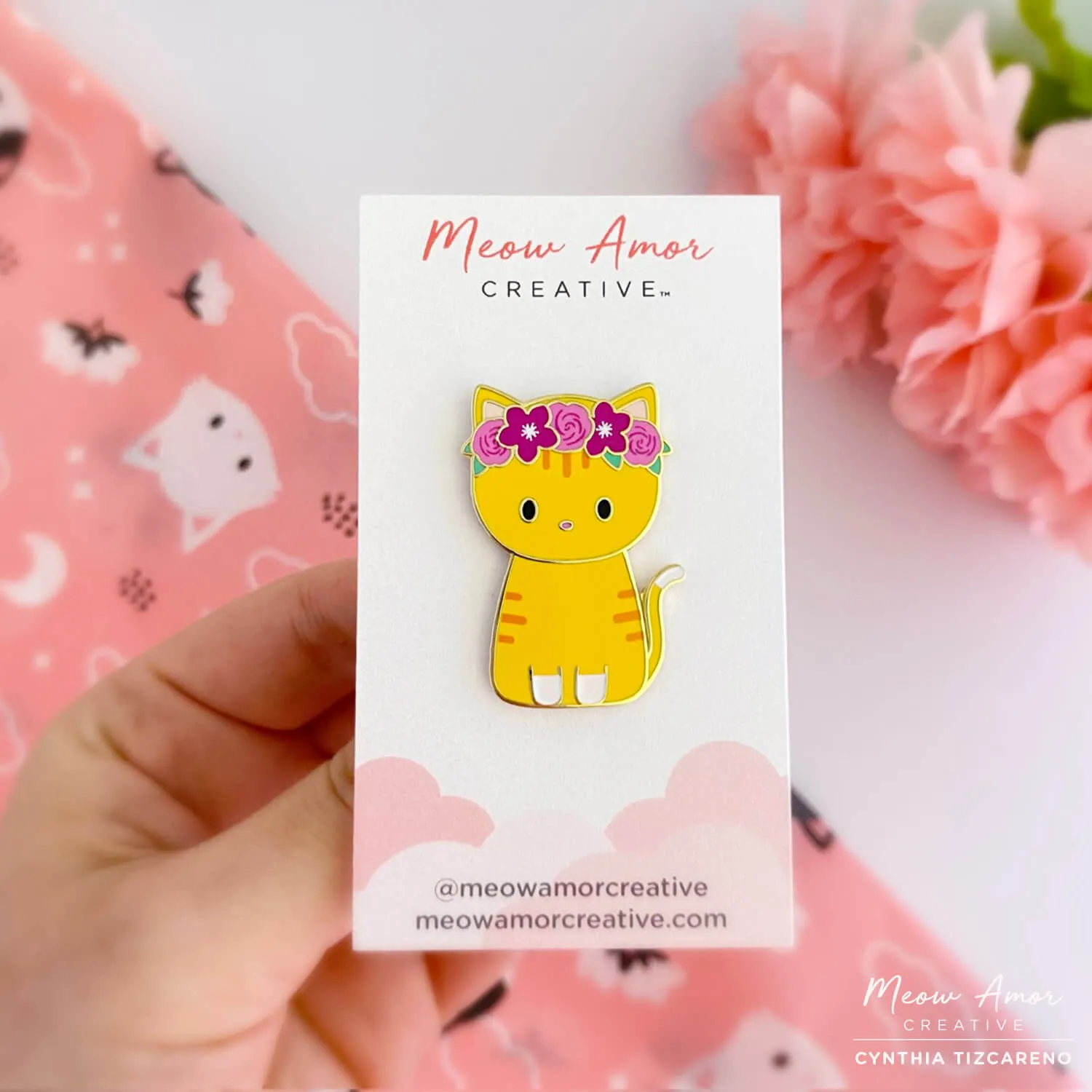 Flower Crown Orange Tabby Cat Enamel Pin