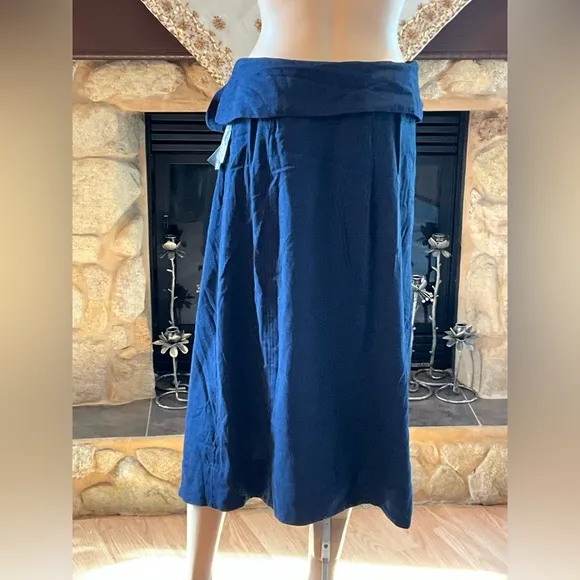 Free People Navy Blue Button-Down Skirt M