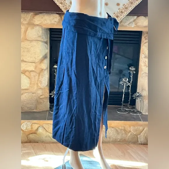Free People Navy Blue Button-Down Skirt M
