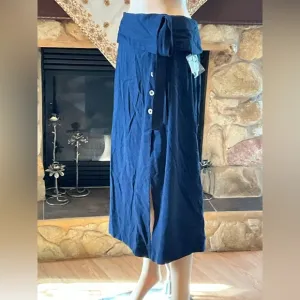 Free People Navy Blue Button-Down Skirt M