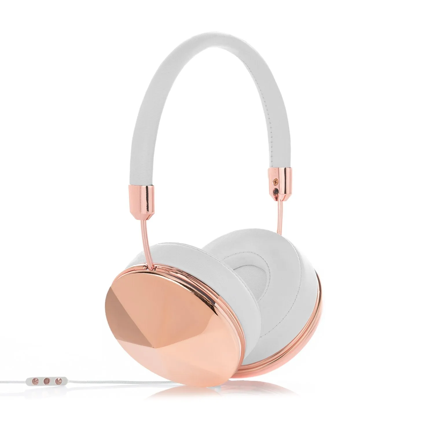 Frends Taylor White Leather Over-the-Ear Headphones - Rose Gold