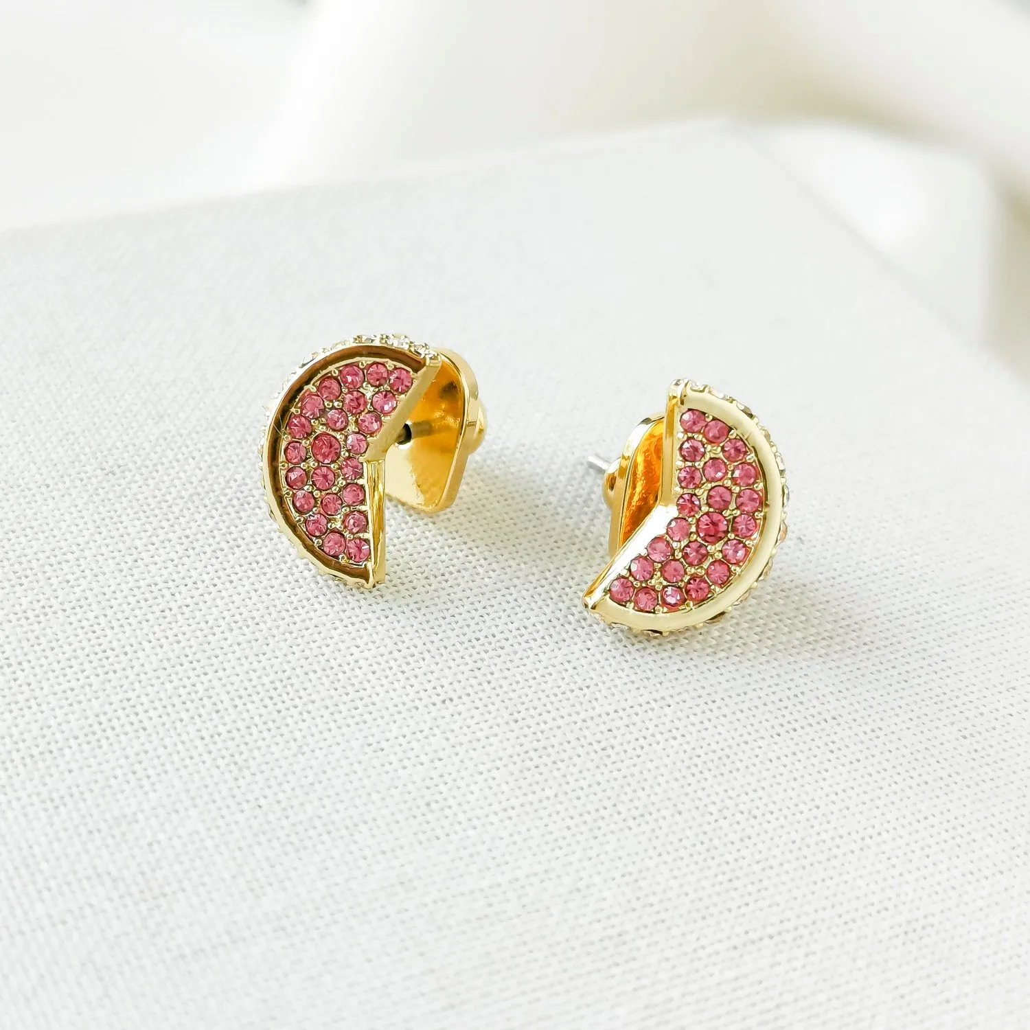 Fruit Salad Pave Grapefruit Gold Pink Stud Earrings