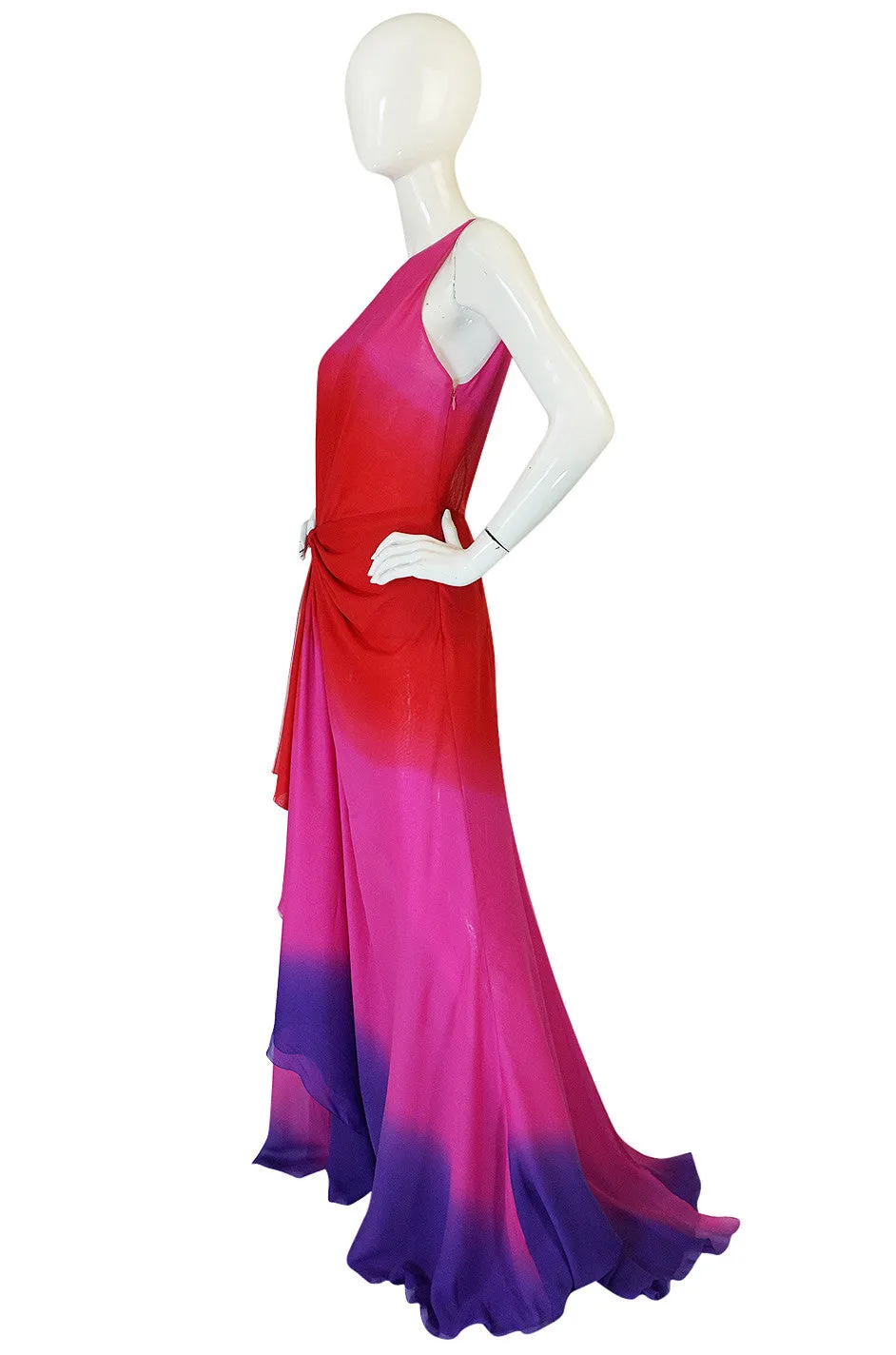 F/W 2002 Runway Versace Pink Ombre Backless Silk Chiffon Dress