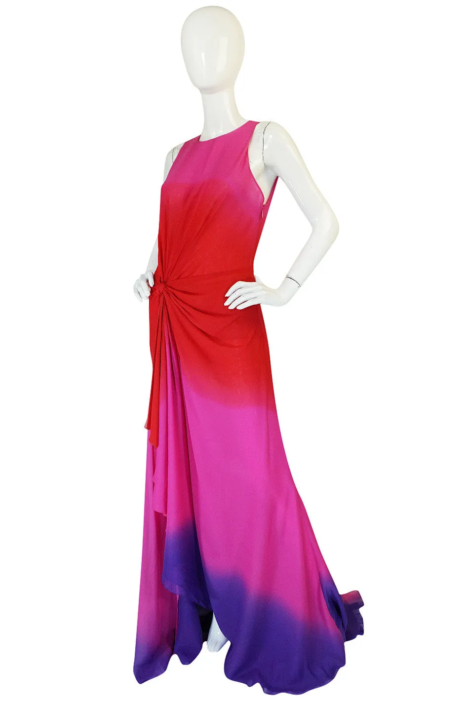 F/W 2002 Runway Versace Pink Ombre Backless Silk Chiffon Dress