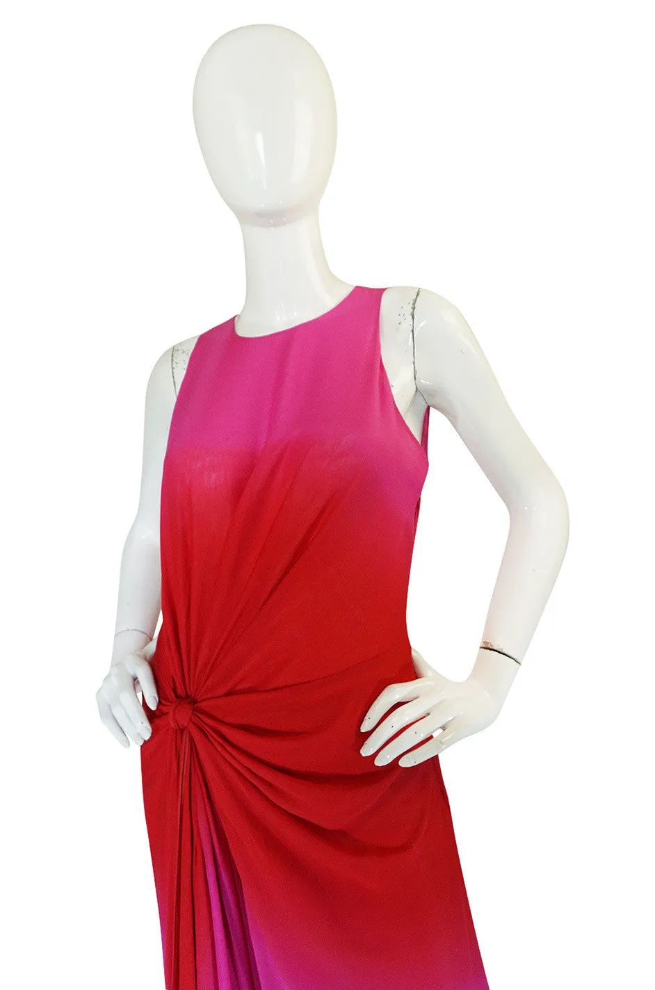 F/W 2002 Runway Versace Pink Ombre Backless Silk Chiffon Dress