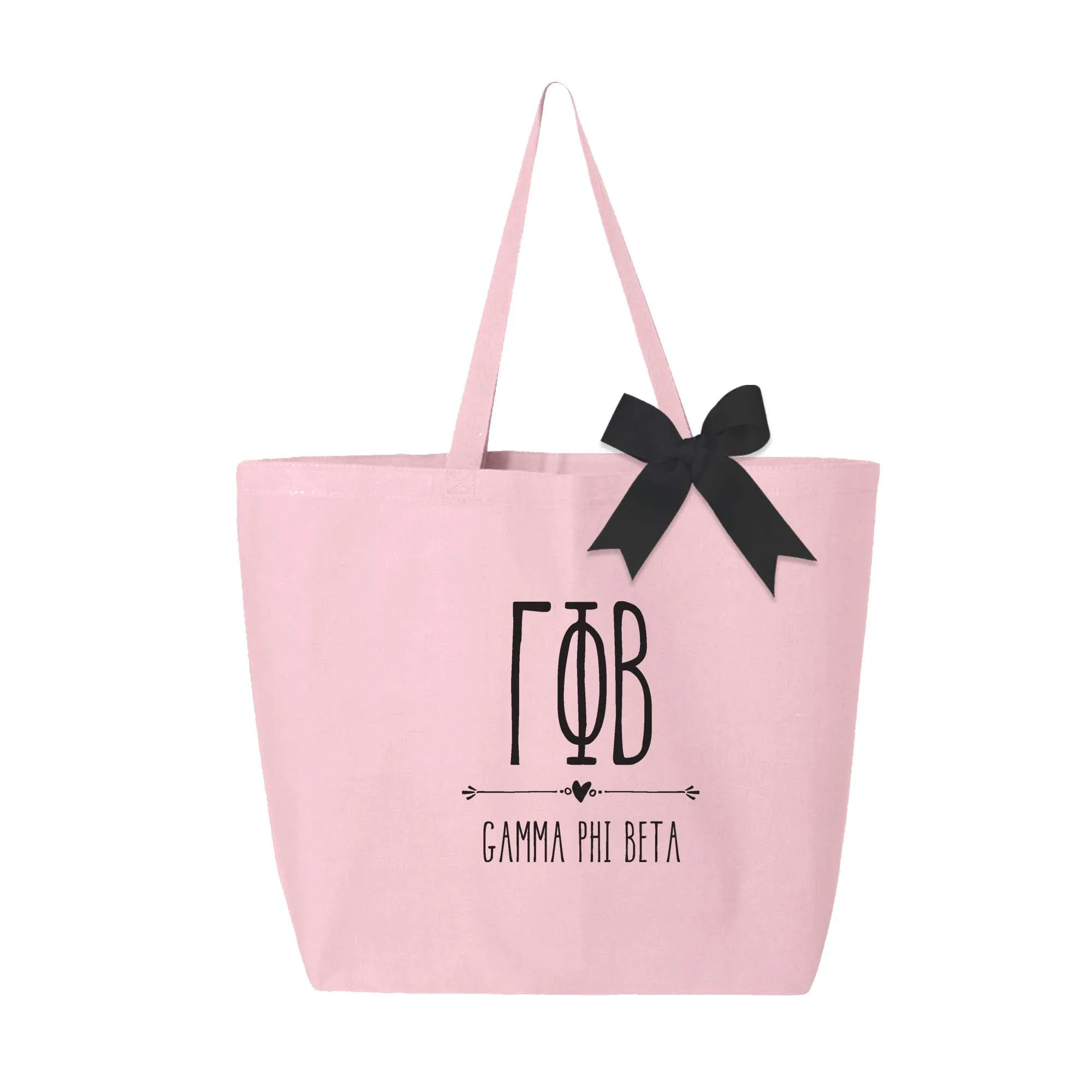 Gamma Phi Beta Pink Canvas Tote Bag with Black Bow