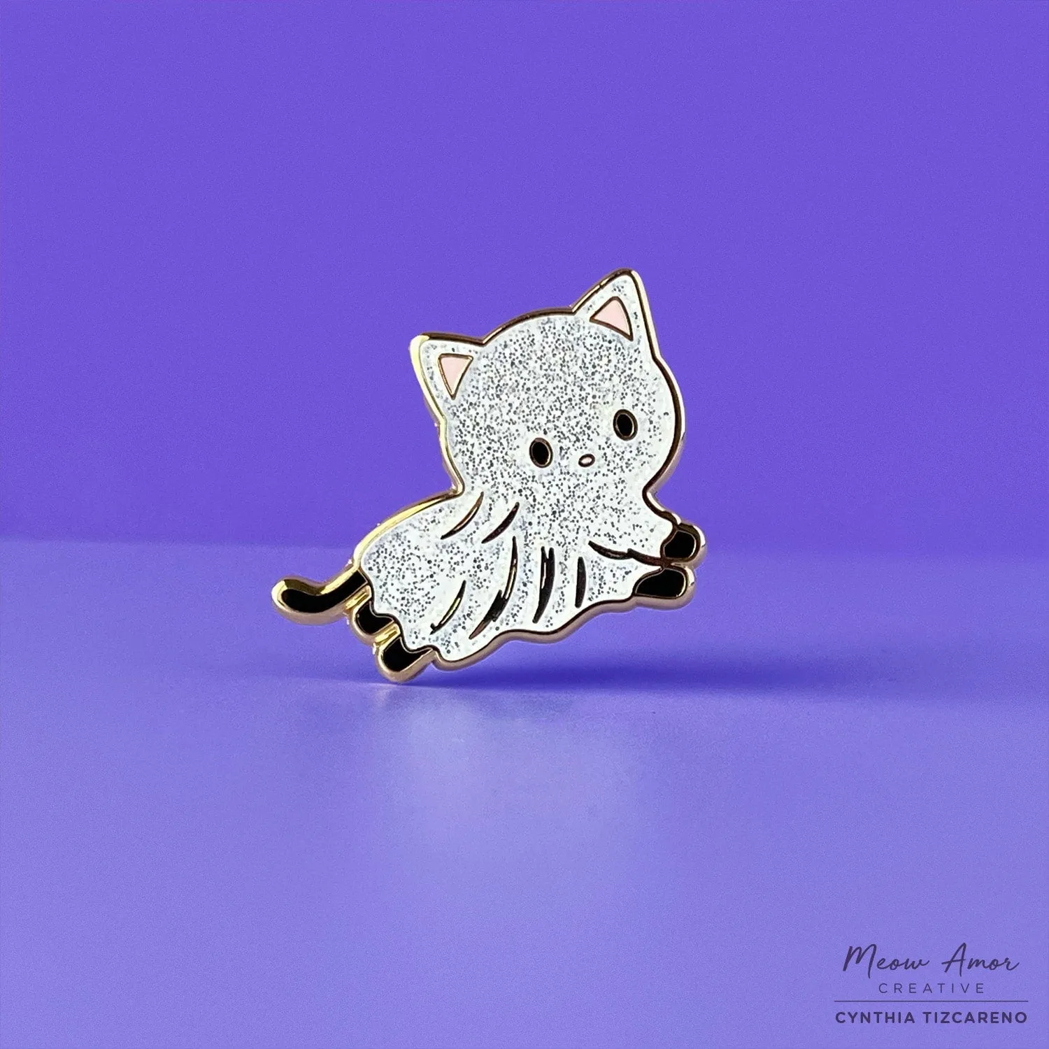 Ghost Cat Glitter Enamel Pin