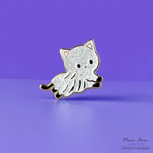 Ghost Cat Glitter Enamel Pin