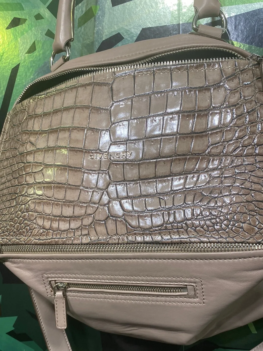 Givenchy Taupe Croc Embossed and Suede Medium Pandora Bag