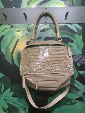 Givenchy Taupe Croc Embossed and Suede Medium Pandora Bag