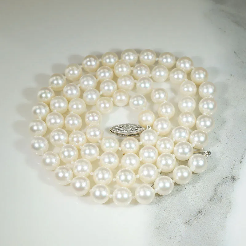 Glossy White 25.5" Pearl Necklace with White Gold Clasp