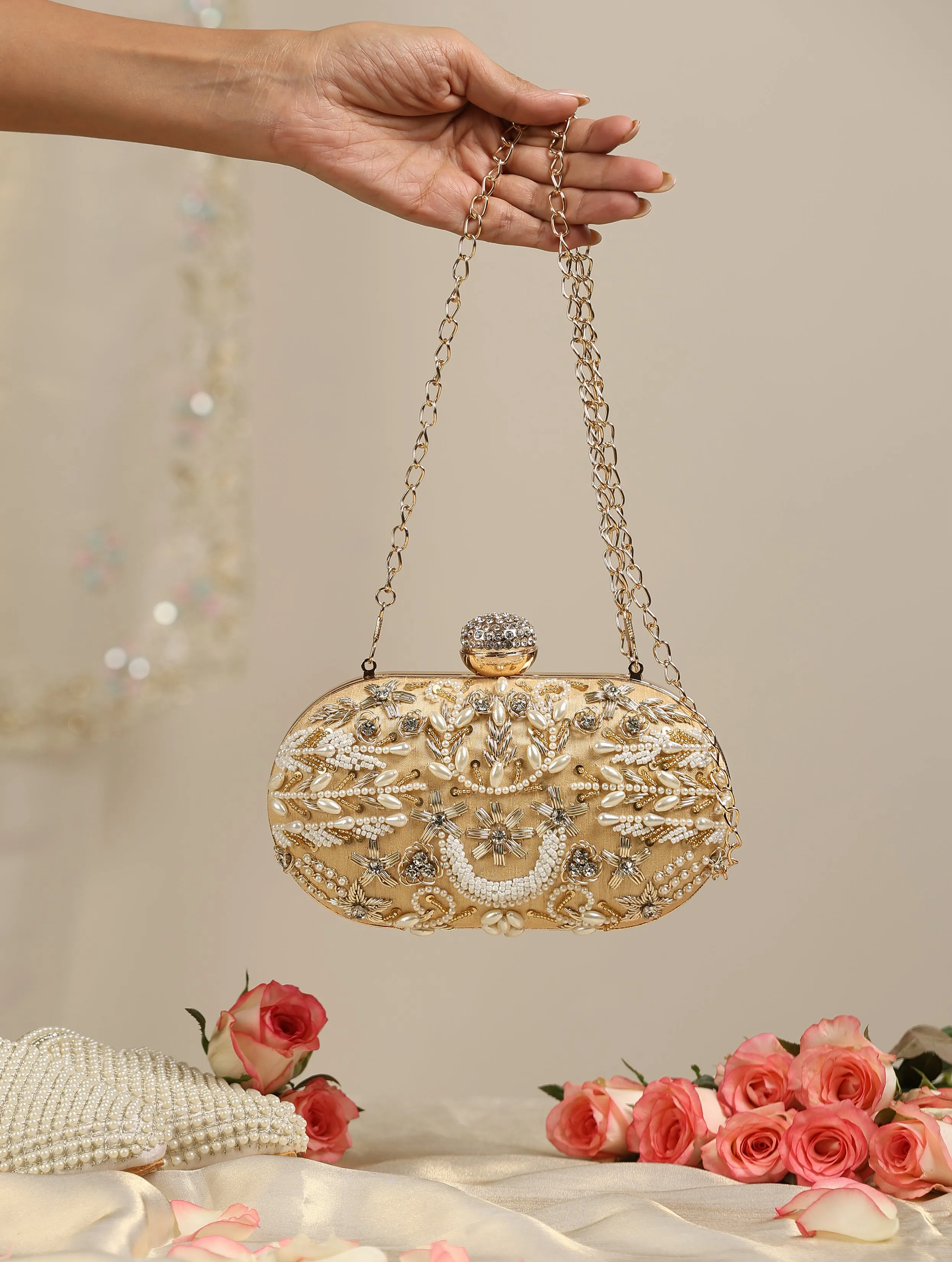 Gold and Cream Metal Bag
