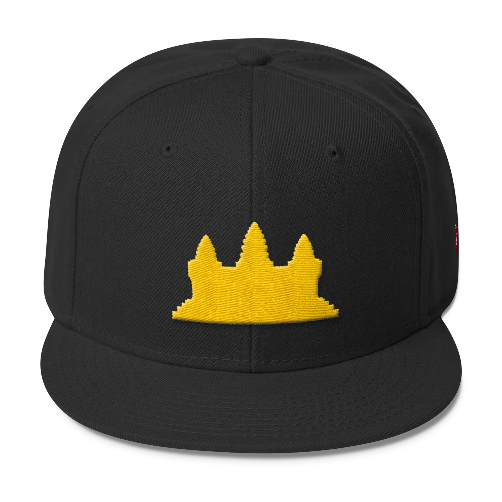 Gold Angkor Wat on Black Snapback/Hat/Cap