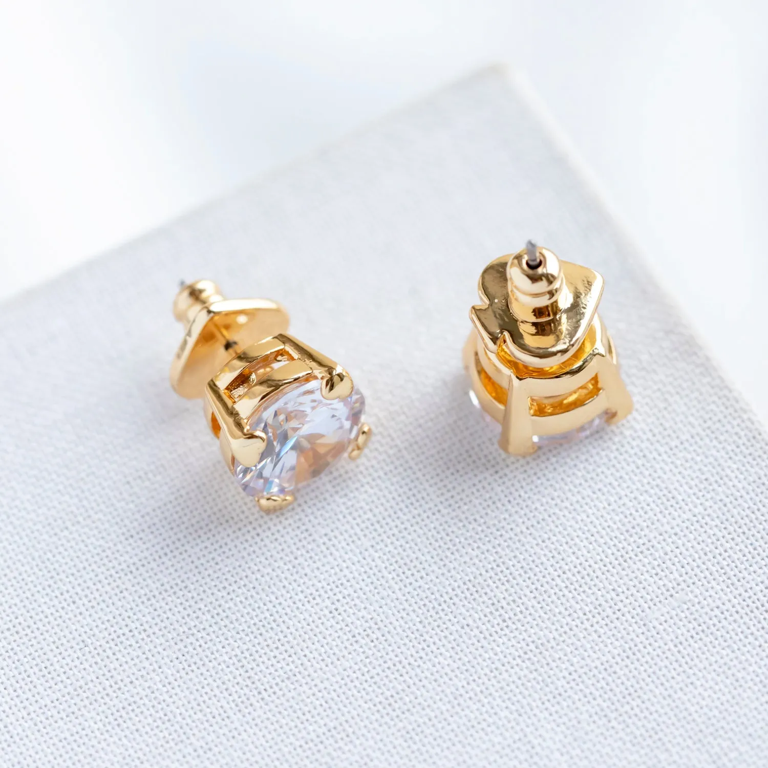 Gold Heart Prong Stud Earrings