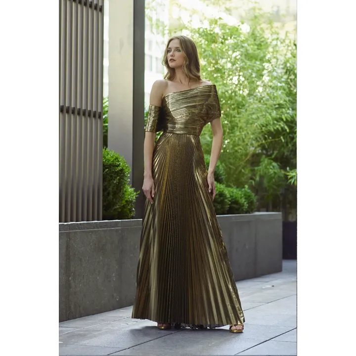 Gold Metallic Plissé Structured Top